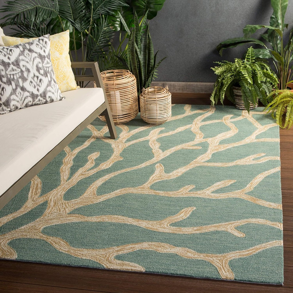 CORAL TEAL - LATTE HAND TUFTED RUG